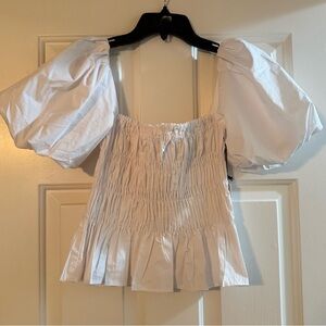 White Puff Sleeve Smocked Top